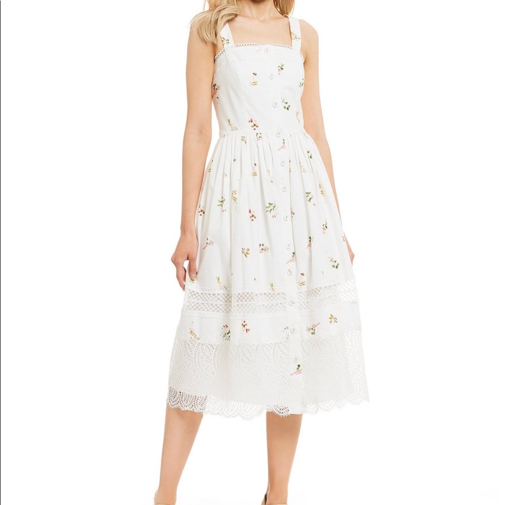 Antonio Melani White Midi lace dress. Size 4